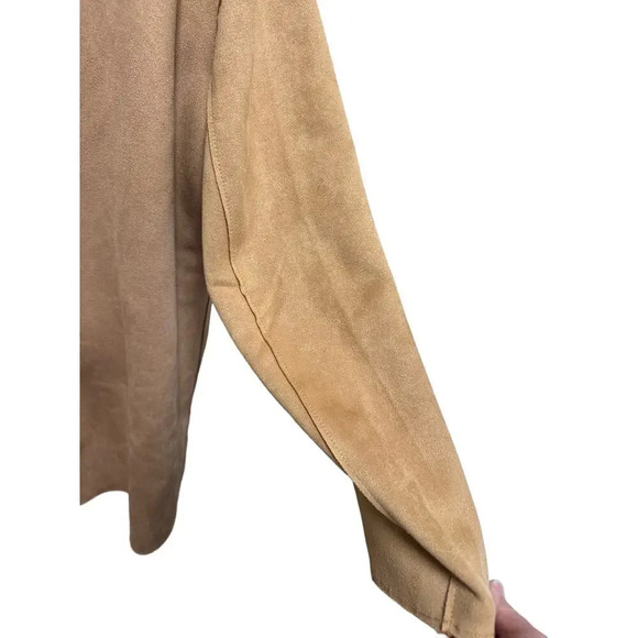 Tahari Woman Brown Suede Faux Leather Open Front Long Jacket Shacket Size 1X - Picture 5 of 8